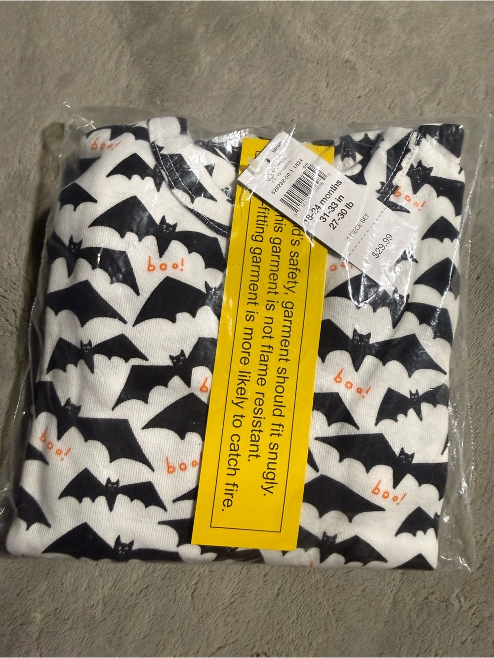 GAP White and Black Bat Print Kids Pajama Set